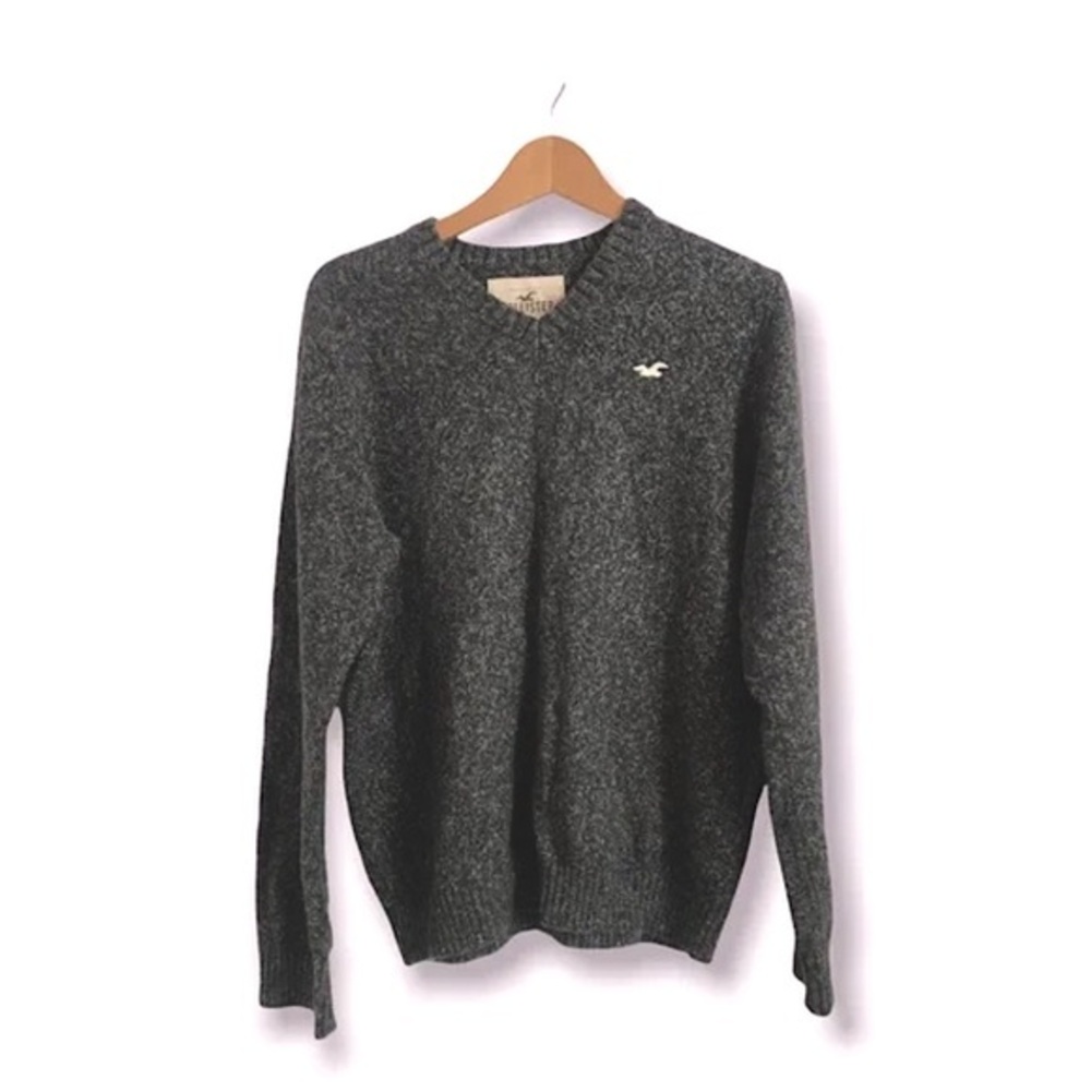 Hollister XS Marled Knit Heather‎ Gray V-Neck Sweater Side Slit Cut out